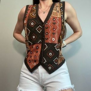 Agapo Genuine 100% Leather Patchwork Vest Embroidery